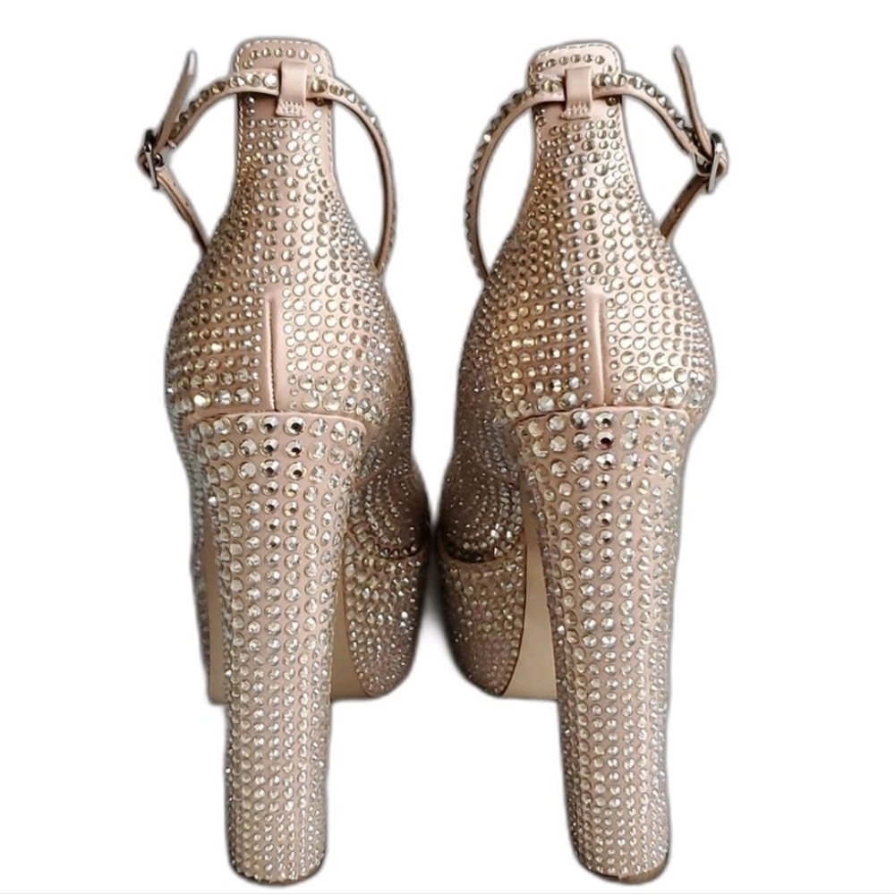Steve Madden Rhinestone Platform Pump in Nude Champagne Size 8.5 Excellent - Picture 3 of 6